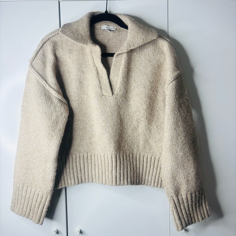 Topshop Beige V-Neck Sweater - Picture 3 of 13